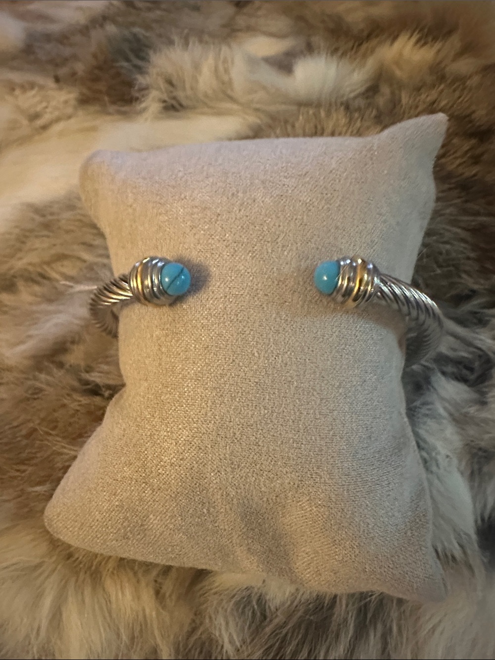 LSJ Twisted Cable Cuff Bracelet with Turquoise End Caps